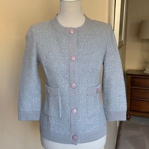 St John Caviar Grey Sweater Jacket w/ Pink Buttons